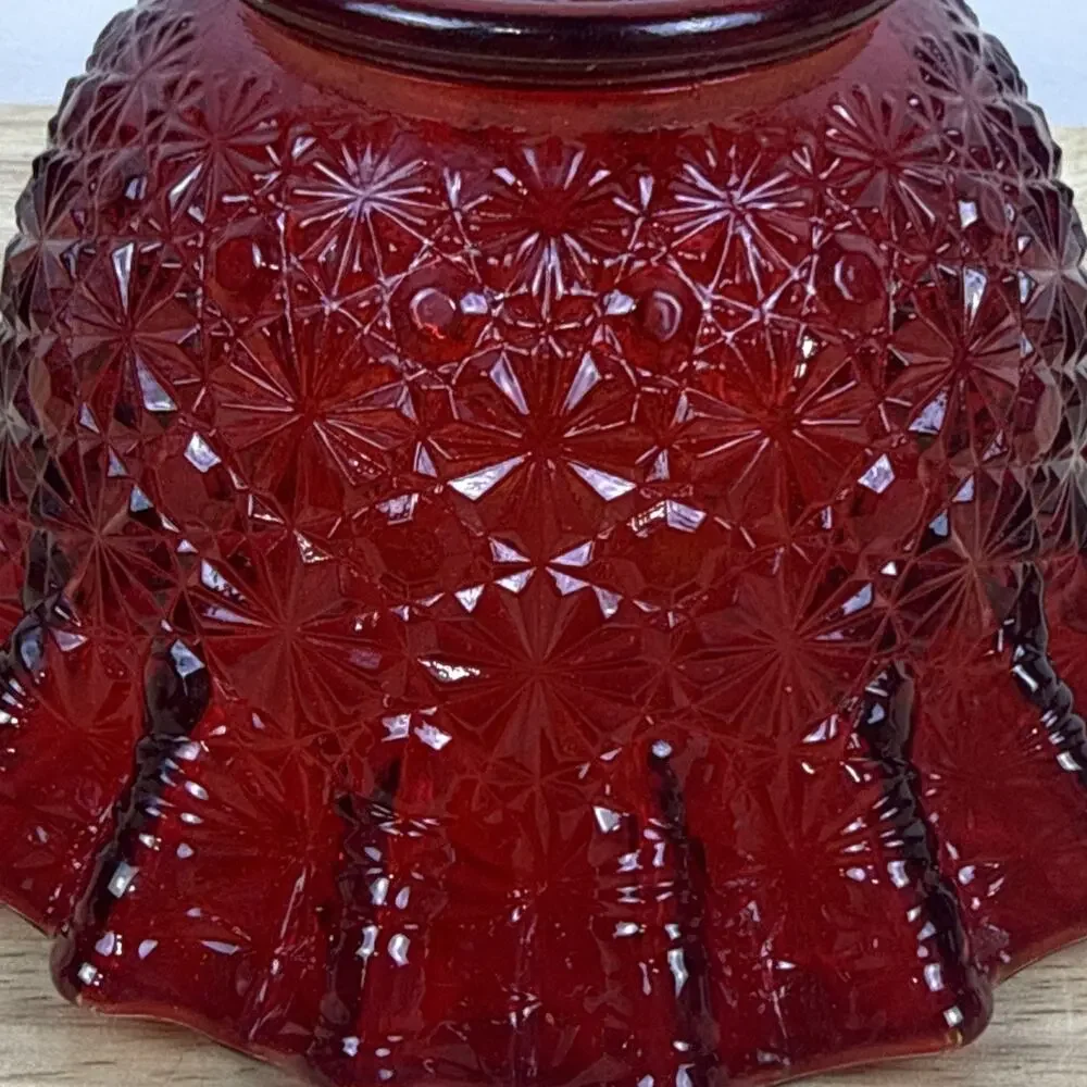 Vintage LE Smith Amberina Glass Daisy & Button Crimped Rim Bowl Made in the USA